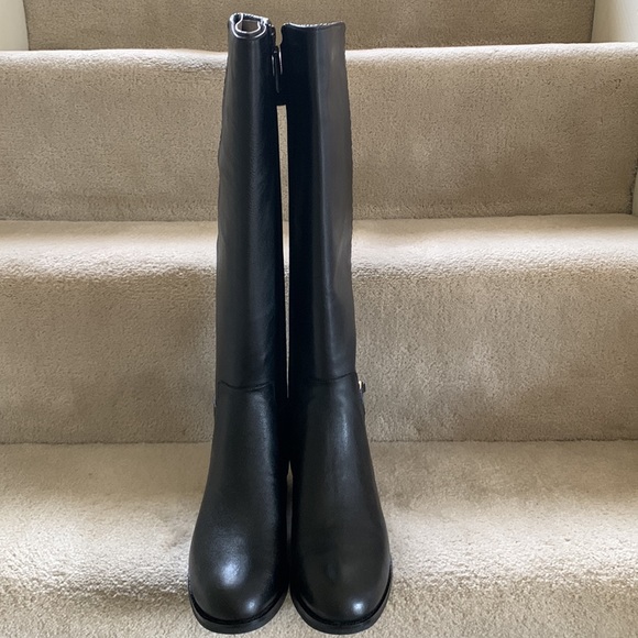 NIB COLE HAAN TALL BLACK LEATHER HEELED BOOTS - Picture 2 of 6